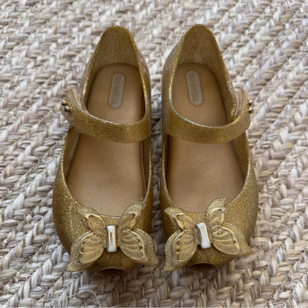 Mini Melissa Butterfly Mary Janes Gold Glitter Toddled 9